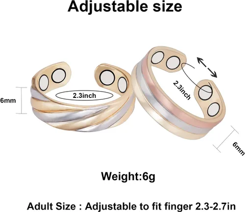Miniatura 2 de Anillos de cobre puro para mujer, 2 piezas de anillo de oro tricolor magnético ajustable, joyería de cobre (0949 0950)