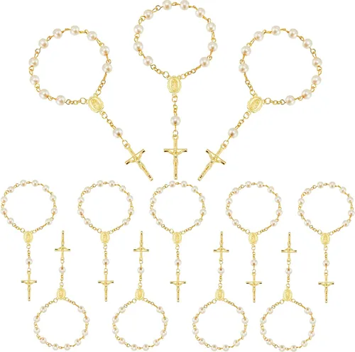 Hicarer 12 piezas de rosario de bautismo, mini rosario, centros de mesa para fiesta en la mesa, bautizo, recuerdos de comunión, recuerdos de boda,