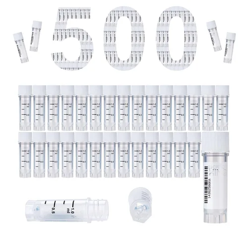 Miniatura 14 de Cryoviales de 0.0 fl oz, 25Pcs Cryotubes con código de barras lateral, frascos de esterilización con rosca externa, tubos de muestra con tapas Azul
