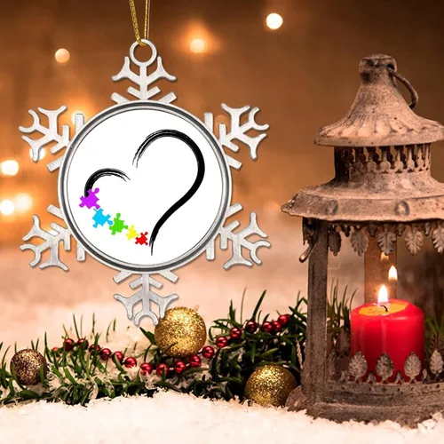 Miniatura 3 de Generic Adorno colgante de árbol de Navidad con forma de copo de nieve de metal, decoración de conciencia de autismo, regalo de recuerdo de Navidad