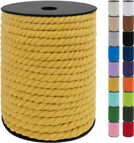 Miniatura 47 de JeogYong Cordón de macramé de 8mm, cuerda de lana de macramé de algodón natural de 131 pies, cordón de algodón trenzado de 3 hebras, hilo de macramé