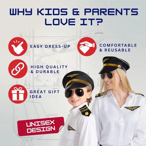 Miniatura 6 de Dress Up America Conjunto de disfraz de piloto - Conjunto de accesorios de disfraz de piloto de aerolínea para niños y adultos
