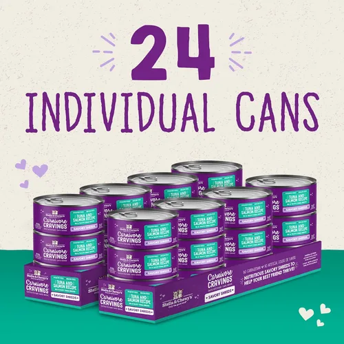 Miniatura 6 de Stella & Chewy's Carnivore Cravings Savory Shreds Latas - Alimento húmedo para gatos sin granos, rico en proteínas, receta de atún y salmón