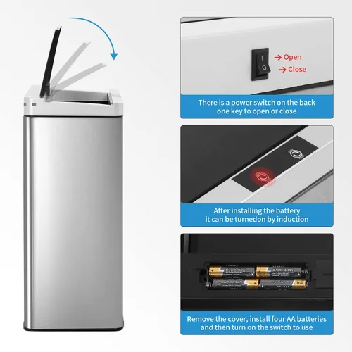 Miniatura 2 de Basurero automático de cocina de 13 galones con tapa, cubo de basura de acero inoxidable de 50 litros con sensor de movimiento y sin tacto, cubo