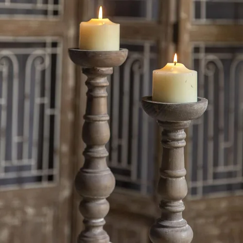 Miniatura 2 de Juego de 2 portavelas de piso, portavelas para velas de pilar, portavelas rústico hecho a mano de madera, velas decorativas grandes para bodas