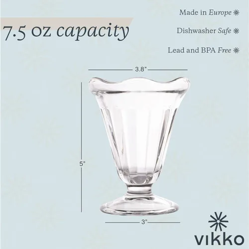Miniatura 2 de Vikko Tazas de helado con base de vidrio, juego de 6 tazas de leche, vasos de malteada de 7.5 onzas, tazas de helado con base, vasos de postre