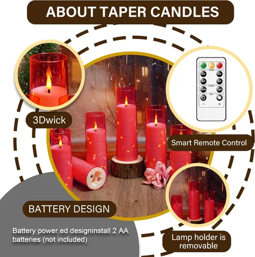 Miniatura 4 de kakoya Velas LED sin llama con temporizador, 9 velas parpadeantes sin llama para ambiente romántico y decoración del hogar, carcasa acrílica