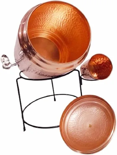 Miniatura 4 de Dispensador de agua martillada de cobre de 8 litros con 1 vaso de 10.1 fl oz cada uno y con soporte para cocina, dispensador de agua, dispensador