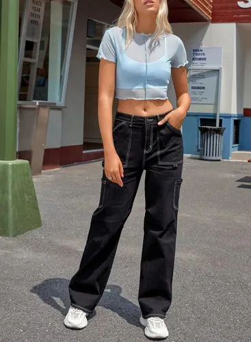 Miniatura 7 de Allytok Camisetas cortas de malla para mujer, de verano, manga corta, cuello redondo, transparente, Y2K