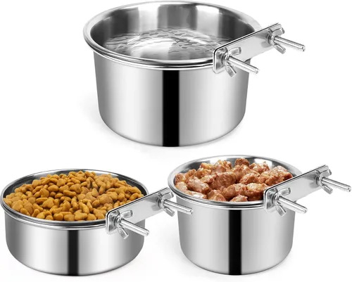 Cuenco de agua para jaula de perro, 3 pzas cuencos de acero inoxidable para perros, cuenco de metal duradero antiderrames para mascotas para jaula