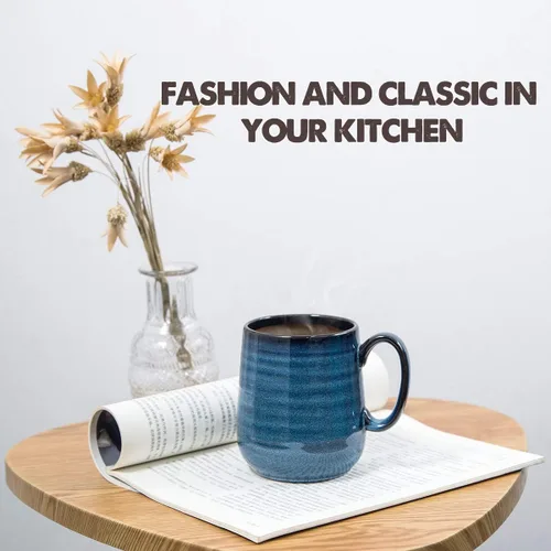 Miniatura 7 de HASENSE Juego de 4 tazas de café de porcelana de 15 onzas con asa para café matutino, té y cacao, tazas de café de cerámica con hermoso esmalte