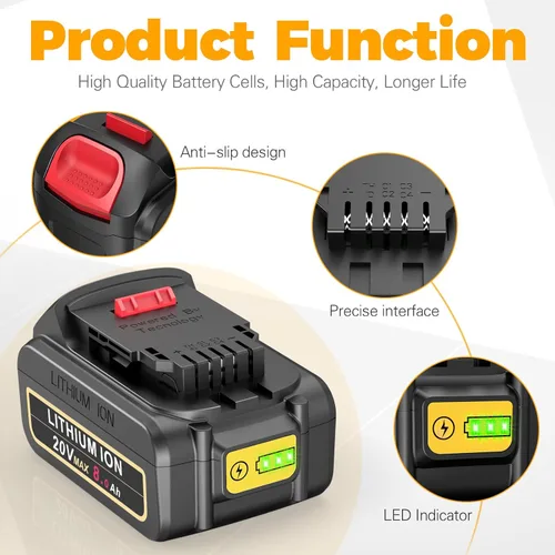 Miniatura 7 de Labtec Paquete de 2 baterías de repuesto de 8.0Ah 20V Max compatibles con herramientas Dewalt 20V XR, reemplazo DCB206 DCB200 DCB204 DCB201 DCB207