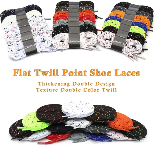 Miniatura 6 de DANHUA - Cordones de zapato plano multicolor con punto de sarga grueso y encaje, 2 pares