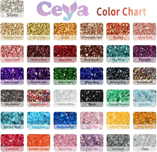Miniatura 3 de Ceya 5.3 onzas/150g Vidrio Triturado Irregular Azul Neptuno Metálico Chips de Cristal Vidrio Roto Chips Purpurina 2-4mm Manualidades Purpurina