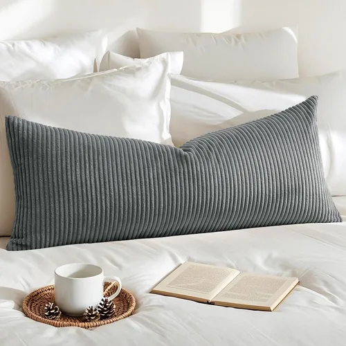 Miniatura 34 de Artscope Fundas de Almohada de Pana a Rayas Acogedoras Súper Suaves Decorativas Oblongas Fundas de Almohada Decorativa Funda de Cojín para Sofá