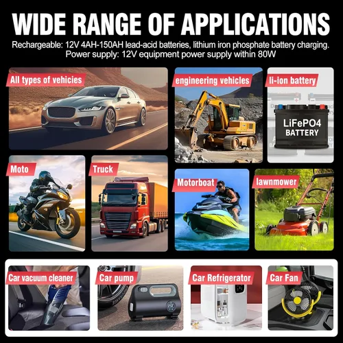 Miniatura 6 de Cargador de batería de automóvil, cargador inteligente de batería de 12 V 8 A, mantenimiento de batería de 12 V, desulfurizador con compensación