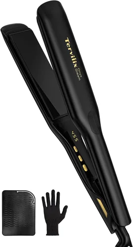 Terviiix Plancha plana de 1.75 pulgadas para mujer, plancha de cerámica iónica para peinar rápidamente cabello grueso, plancha plana de seda para