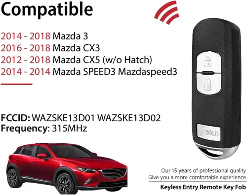 Miniatura 2 de Repuesto para Mazda 3 CX3 CX5 Speed3 Control remoto WAZSKE13D01 3 2012 2013 2014 2015 2016 2017 2018 3 botones 315MHz