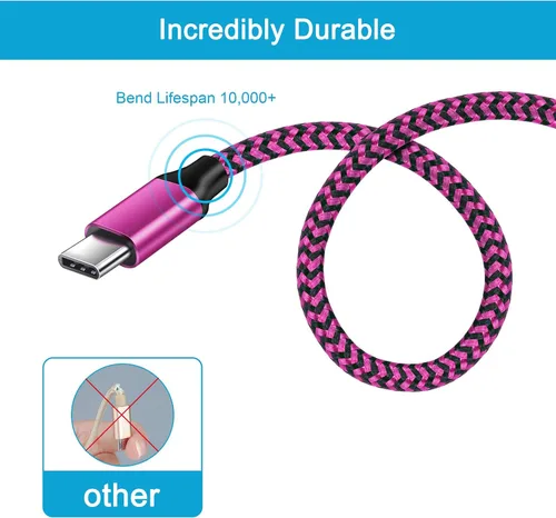 Miniatura 5 de Cable USB tipo C de carga rápida C, paquete de 3 cables de teléfono Android para Moto G Stylus/Play/Power 2025 2024, Razr, Samsung Galaxy