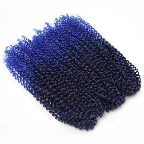 Miniatura 2 de Paquete de 3 piezas Cabello Afro Kinky Curl Twist de 12 pulgadas color azul Cabello Sintético Suave para Trenzado de Ganchillo Extensión de Cabello