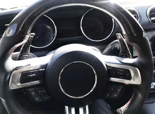 Miniatura 3 de iJDMTOY Extensiones de palanca de cambios más grandes de fibra de carbono genuina negra compatibles con transmisión automática Ford Mustang