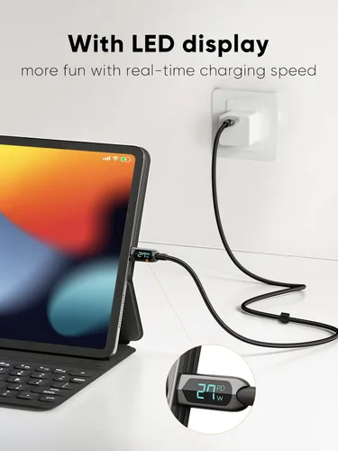 Miniatura 3 de CableCreation Cable USB C a USB C de 6.6 pies, paquete de 2 unidades PD de 100 W con pantalla LED, cable USB C duradero trenzado con pantalla