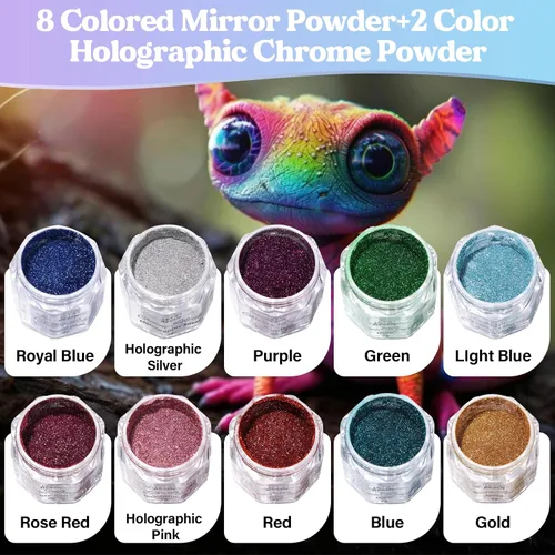 Miniatura 6 de LET'S RESIN Polvo cromado, 10 colores metálicos efecto espejo cromado polvo para uñas, pigmento holográfico para resina epoxi, slime, manualidades