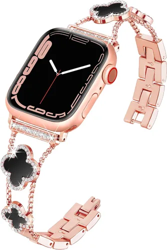 Miniatura 23 de wipalor Correa de trébol de cuatro hojas para Apple Watch para mujer de 42mm 41mm 40mm 38mm, correas delgadas iWatch para mujer, correas metálicas