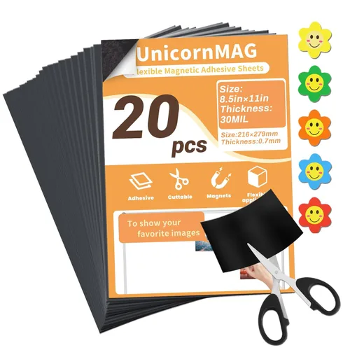 Miniatura 9 de Hojas magnéticas de 8.5 x 11 pulgadas, paquete de 10 hojas magnéticas flexibles con respaldo adhesivo para manualidades e imanes de fotos, adecuadas
