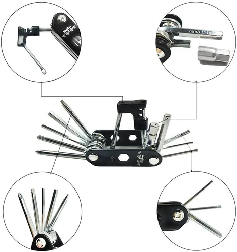 Miniatura 4 de WOTOW Kit de herramientas de reparación de bicicletas y bolsa de sillín de bicicleta, herramienta de cadena de bicicleta 14 en 1, llave hexagonal