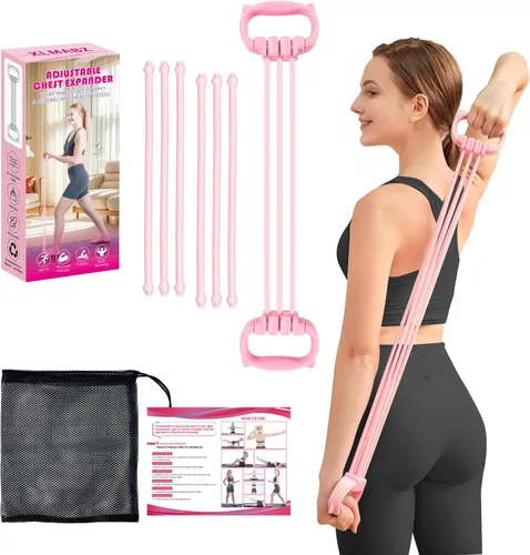 Miniatura 9 de Bandas de Resistencia Ajustables de 6 Niveles, Bandas de Resistencia para Fitness, Bandas de Ejercicio con Agarres Cómodos, Unisex, para Brazos