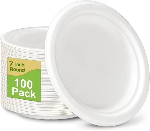 Miniatura 8 de Paquete de 300 platos de papel a granel, platos de papel pequeños de 7 pulgadas, platos 100% compostables, platos desechables ecológicos, platos