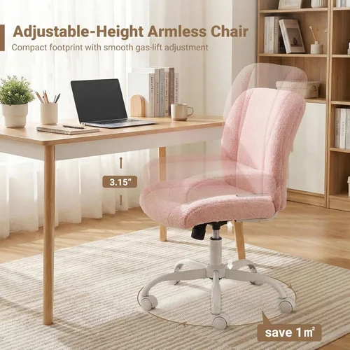 Miniatura 6 de Vanity Chair with Wheels, Armless Office Chair Height Adjustable, Cute Desk Chair with Soft Lumbar Support for Small Space, Bedroom, Make-up Room