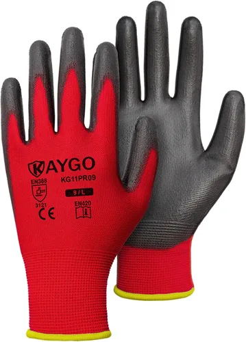 Miniatura 70 de KAYGO KG11PB - Guantes de seguridad con revestimiento delgado de poliuretano, tejido sin costuras, agarre suave en palma y dedos, para trabajo Verde