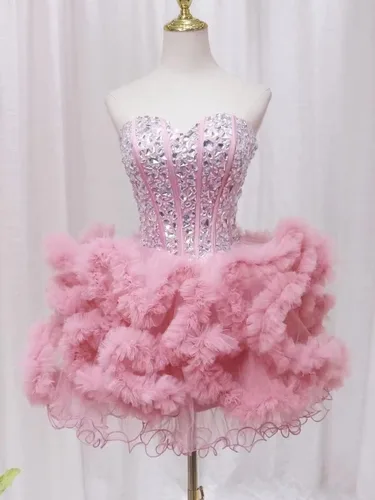 Miniatura 6 de Vestidos de tul para fiesta de exalumnos, vestidos brillantes de quinceañera, vestido de baile corto de cóctel, vestidos de graduación para jóvenes