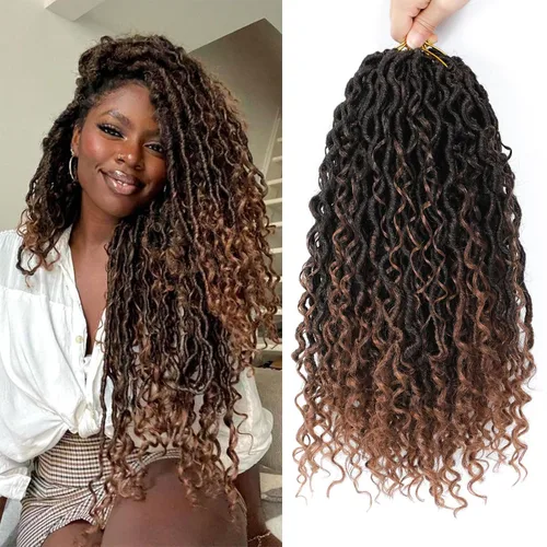Miniatura 25 de 8 Paquetes de Rastas Falsas Bohemias de Ganchillo de 14 Pulgadas, Rastas Suaves de Ganchillo con Extremos Rizados, Pre-enrolladas, Cabello de 1B/27#