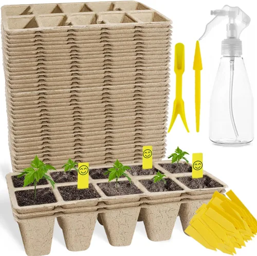 Bandejas de inicio de plántulas de 400 celdas con orificios de drenaje, 40 macetas de turba biodegradables, kit de inicio de plántulas, bandejas de