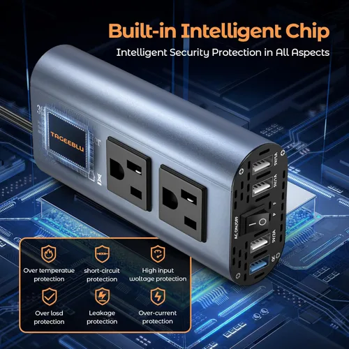 Miniatura 5 de Inversor de corriente para automóvil de 300 W, DC 12 V a 110 V CA adaptador de enchufe de automóvil con cargador rápido USB (25 W), USB-A (20 W)