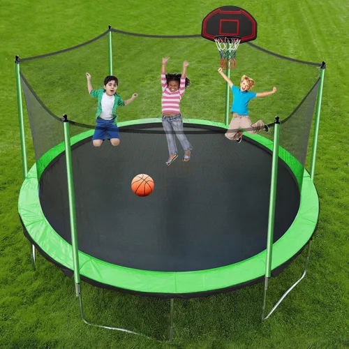 Miniatura 7 de Trampolín de 10 pies, 12 pies, 14 pies, 15 pies, 16 pies, para niños y adultos, trampolín al aire libre de 1500 libras con aro de baloncesto, red