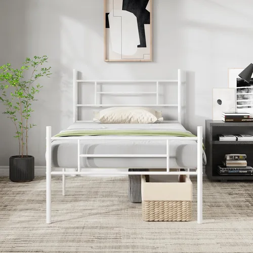 Miniatura 15 de Novilla - Base de cama individual con cabecero y estribo, base de cama de plataforma metálica de 14 pulgadas, almacenamiento debajo de la cama