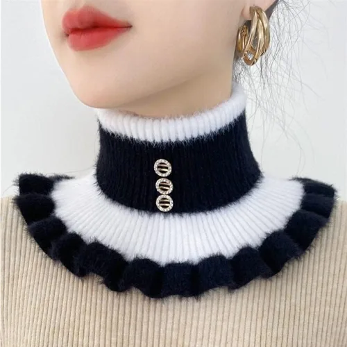 Miniatura 2 de Cuello alto Dickey a rayas de punto falso cuello falso desmontable cuello bufanda calentador de cuello para mujer