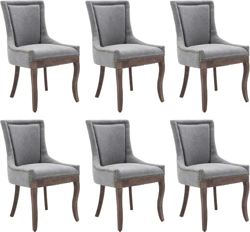 Miniatura 28 de Aoowow Juego de 2 sillas laterales tapizadas vintage de tela, sillas de madera maciza para cocina, comedor con cabezas de clavo, patas de madera