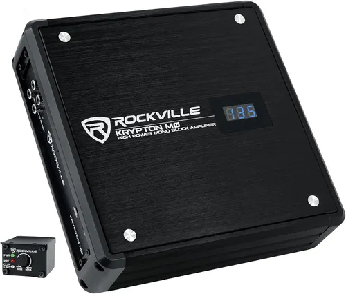 Rockville KRYPTON-M0 - Amplificador de coche mono, 1 ohmio, 1400 W, clase D, ecualizador, filtro de paso bajo, certificado Dyno, control remoto de