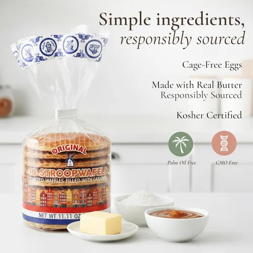 Miniatura 4 de Le Chic Patissier 30 Stroopwafels de caramelo y vainilla tostados suaves paquete de 3 (11.11 onzas cada uno) Receta original de gofres de caramelo