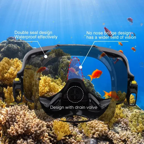 Miniatura 5 de Máscara de buceo con válvula de drenaje de visión amplia, adecuada para adultos, buceo antivaho, botón lateral ajustable rápido, buceo libre