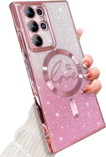 Miniatura 207 de ZONRW - Funda para Samsung Galaxy S22 Ultra magnética, para mujeres y niñas, cubierta trasera suave, lujosa, con corazón de amor, bling, degradado