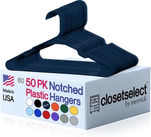Miniatura 12 de Perchas de plástico, paquete de 50, colgador de ropa fuerte y ahorrador de espacio, fabricado en EE. UU., colgador de plástico perfecto para camisas