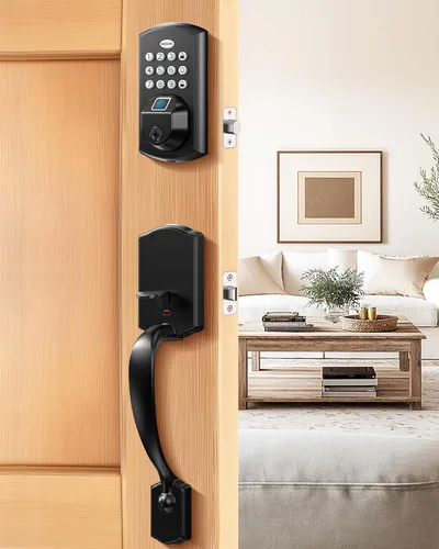 Miniatura 10 de DESLOC A100F - Cerradura de teclado con huella digital para puerta de entrada, cerradura inteligente sin llave, cerrojo para puerta delantera, fácil