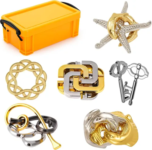Miniatura 7 de 6 piezas de rompecabezas de metal, rompecabezas lógicos de metal para niños y adultos, juguete de cerradura, rompecabezas de regalo para adultos
