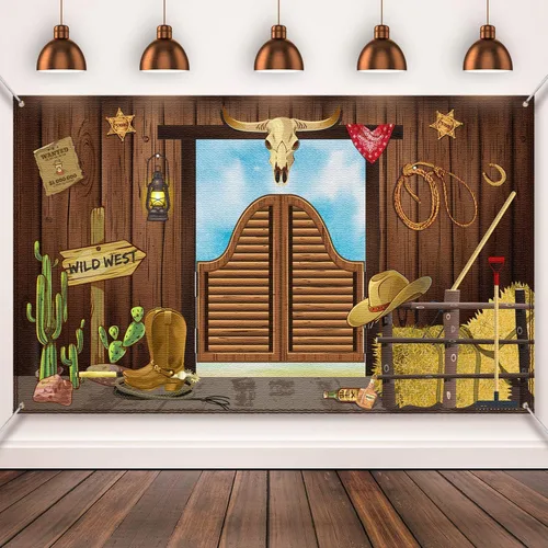 Decoraciones de fiesta occidental, 70.8 x 43.3 pulgadas, fondo grande de vaquero con temática occidental, decoración rústica del salvaje oeste,